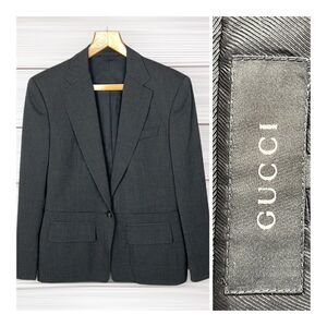 Vintage Gucci by Zamasport Dark Gray One Button Single Brested Lana Wool Blazer